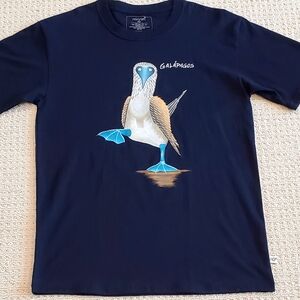 Nomada Cotton Navy Handpainted Blue Footed Booby Bird Tshirt, Adult XL, NEW!